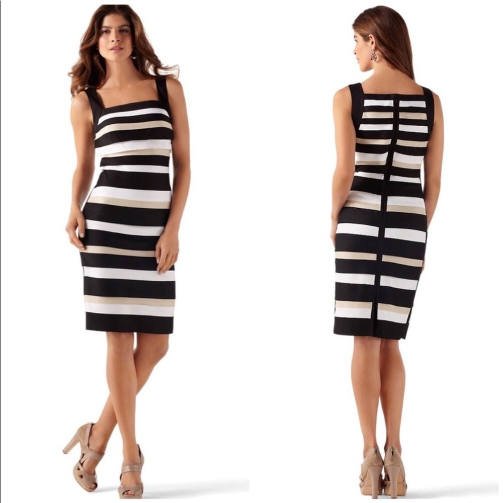 White House Black Market, sleeveless dress tiered color block sheath